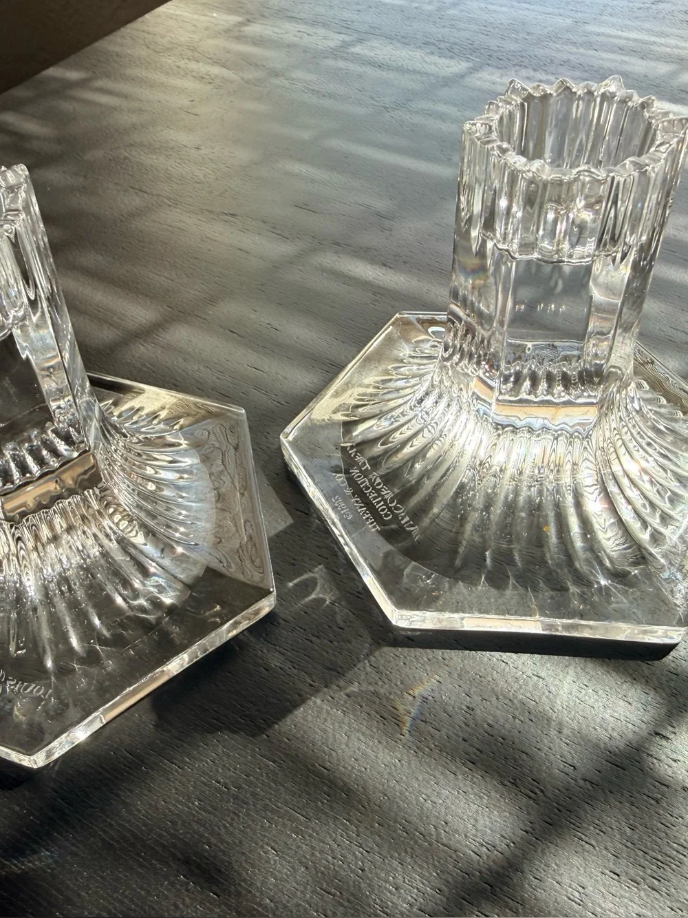 Pair Tiffany Louis Comfort Collection Crystal Pleated Candle Holders